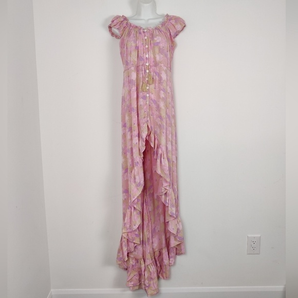 Anthropologie x Tiare Hawaii High low maxi dress Tie dye Ruffled Beachy Pink OS - Picture 12 of 12